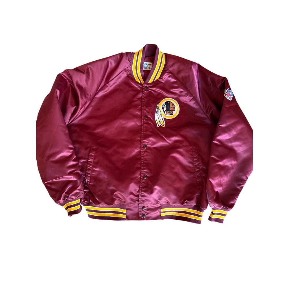 VTG NFL Washington Redskins Chalkline XL Maroon Satin Button Snap Bomber Jacket